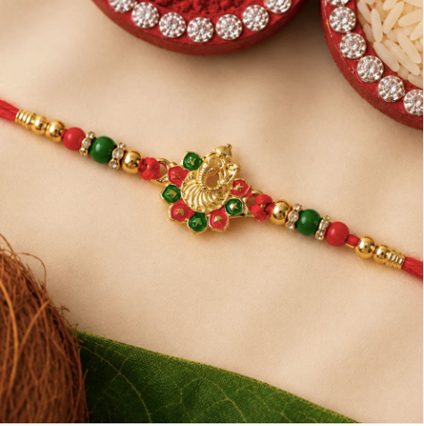 Ganesha Rakhi with Beads & Stone Work – Premium Designer Rakhi for Brother
