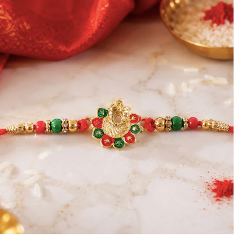 Ganesha Rakhi with Beads & Stone Work – Premium Designer Rakhi for Brother