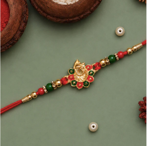 Ganesha Rakhi with Beads & Stone Work – Premium Designer Rakhi for Brother