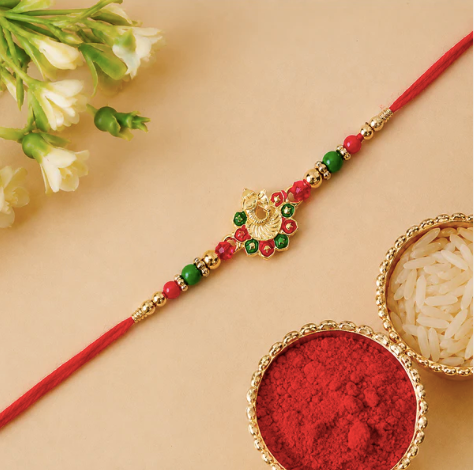 Ganesha Rakhi with Beads & Stone Work – Premium Designer Rakhi for Brother