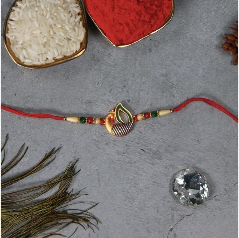 Peacock Feather Rakhi – Handcrafted Designer Rakhi for Brother