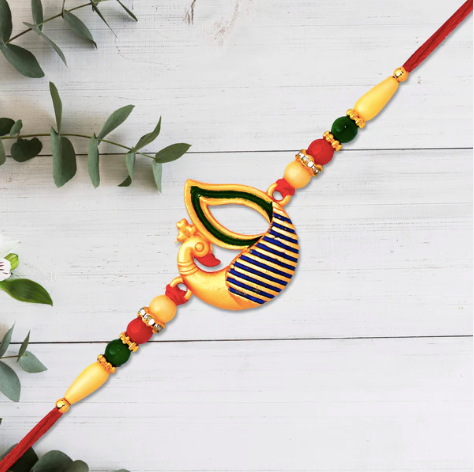 Peacock Feather Rakhi – Handcrafted Designer Rakhi for Brother