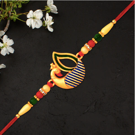 Peacock Feather Rakhi – Handcrafted Designer Rakhi for Brother