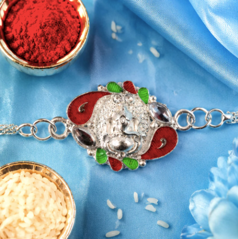 Ganesha Rakhi with Elegant Silver Finish – Premium Designer Rakhi for Brother