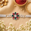 Silver Floral Enamel Rakhi – Premium Designer Rakhi for Brother