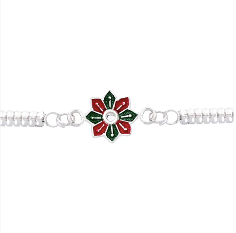 Silver Floral Enamel Rakhi – Premium Designer Rakhi for Brother