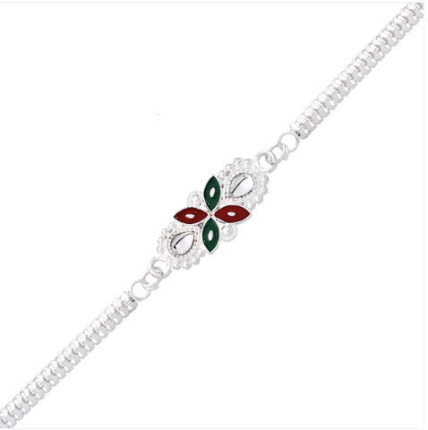 Floral Rakhi with Red & Green Enamel – Premium Designer Rakhi for Brother