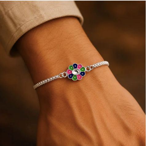 Flower Design Rakhi with Enamel Work – Premium Bracelet Rakhi for Brother