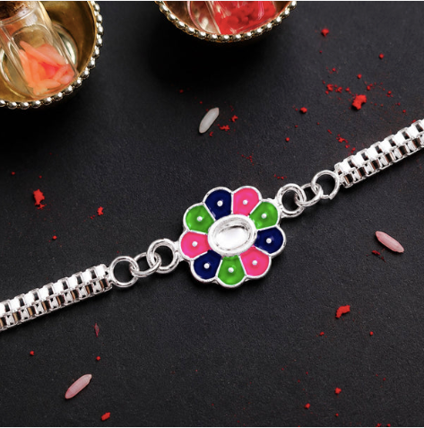 Flower Design Rakhi with Enamel Work – Premium Bracelet Rakhi for Brother