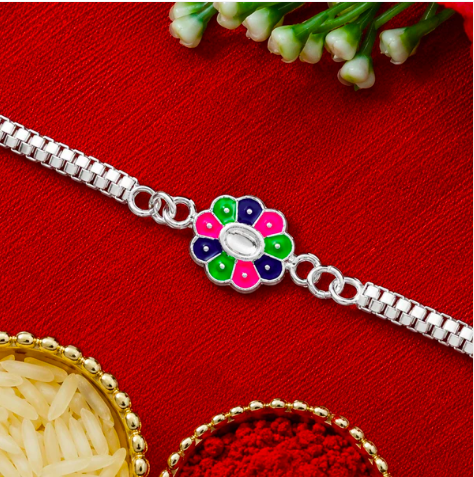 Flower Design Rakhi with Enamel Work – Premium Bracelet Rakhi for Brother