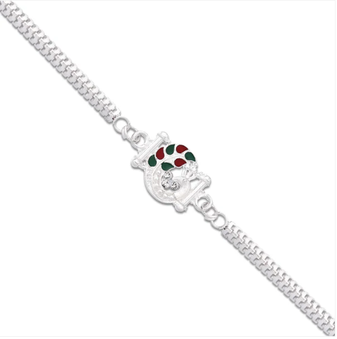 Silver Finish Rakhi with Red & Green Enamel – Premium Designer Rakhi for Brother