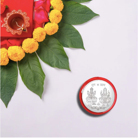 Silver Rakhi Combo Set – 2 Designer Rakhis with Silver Coin, Roli Chawal & Chocolate Gift