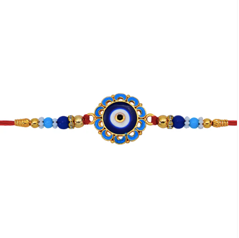 Evil Eye Rakhi with Blue Beads – Protective Designer Rakhi for Brother