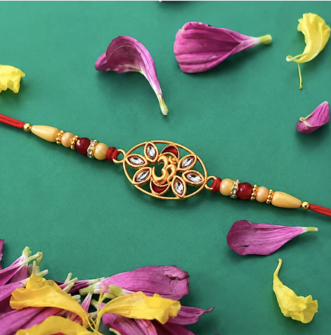 Om Kundan Rakhi with Pearl Beads – Premium Designer Rakhi for Brother