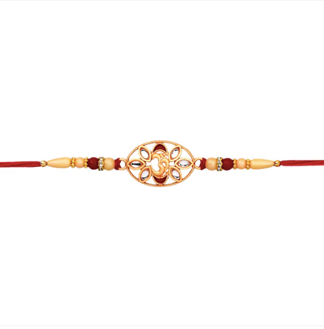 Om Kundan Rakhi with Pearl Beads – Premium Designer Rakhi for Brother