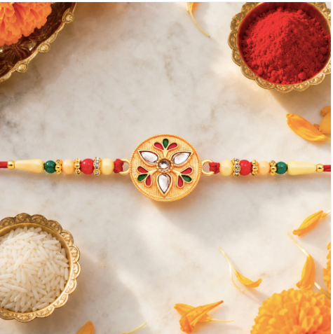 Kalash Rakhi with Embellished Beads – Sacred Designer Rakhi for Brother