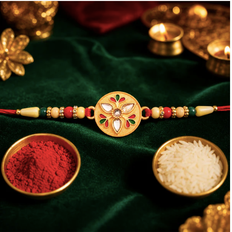 Kalash Rakhi with Embellished Beads – Sacred Designer Rakhi for Brother