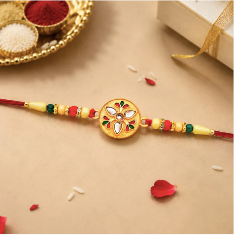 Kalash Rakhi with Embellished Beads – Sacred Designer Rakhi for Brother