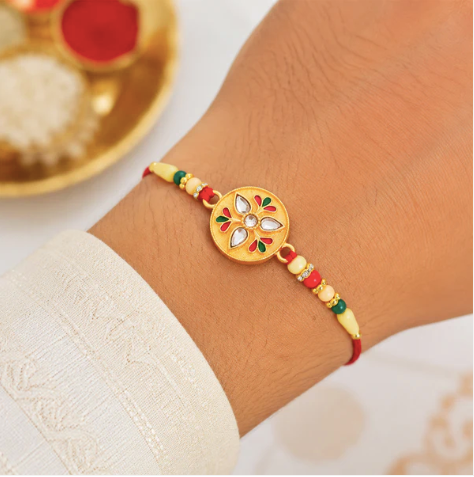 Kalash Rakhi with Embellished Beads – Sacred Designer Rakhi for Brother