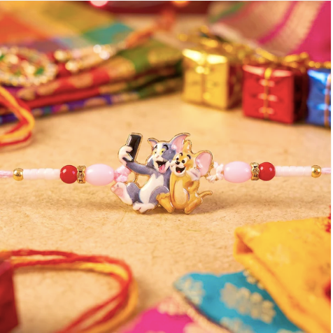 Kids Rakhi – Cute Cartoon Cat & Mouse Selfie Rakhi for Little Brother