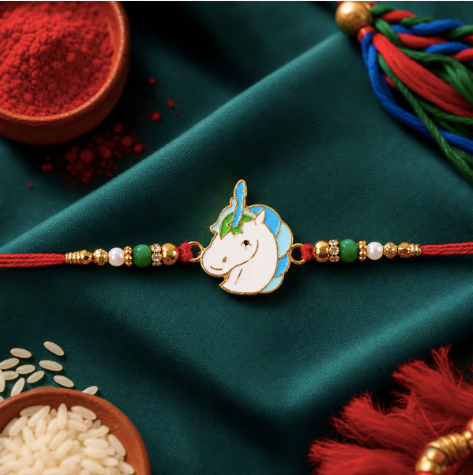 Cute Unicorn Beaded Rakhi – Designer Unicorn Charm Rakhi for Brother