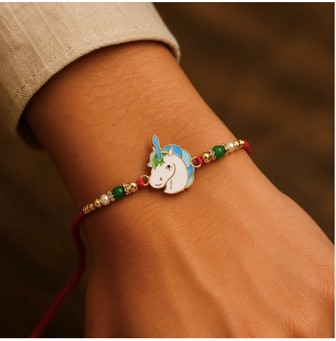 Cute Unicorn Beaded Rakhi – Designer Unicorn Charm Rakhi for Brother