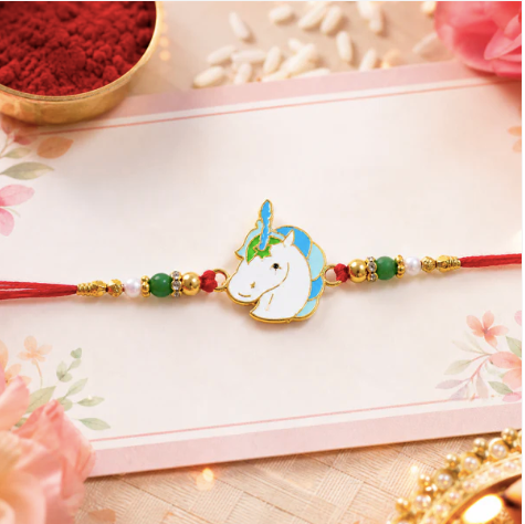 Cute Unicorn Beaded Rakhi – Designer Unicorn Charm Rakhi for Brother