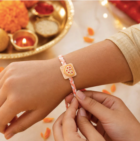 Heart Pizza Charm Rakhi – Cute Designer Heart Pizza Rakhi for Brother