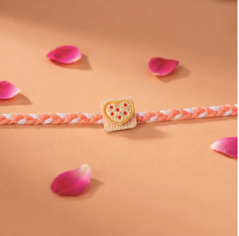 Heart Pizza Charm Rakhi – Cute Designer Heart Pizza Rakhi for Brother