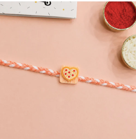 Heart Pizza Charm Rakhi – Cute Designer Heart Pizza Rakhi for Brother