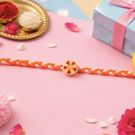 Orange Slice Charm Designer Rakhi – Cute Fancy Dori Rakhi for Brother