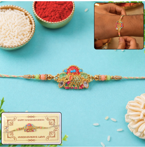 Colorful Elephant Beaded Rakhi – Cute Designer Rakhi for Brother