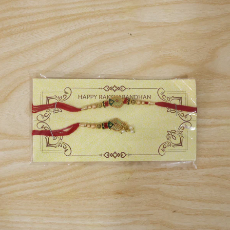 Premium Floral Stone Bhabhi Lumba Rakhi – Handcrafted Pearl Latkan Rakhi for Sister-in-Law