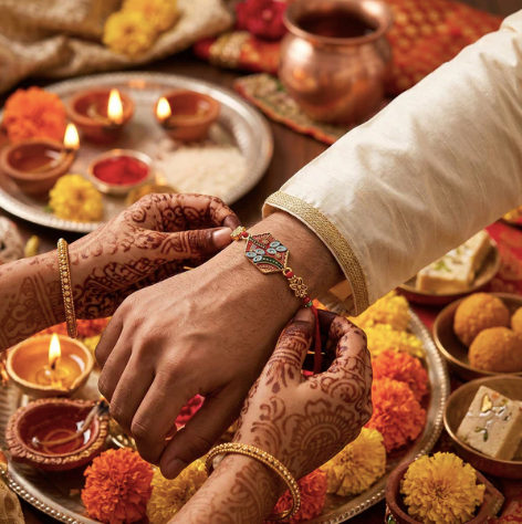 Meenakari Pot Bhabhi Rakhi – Traditional Gold Latkan Rakhi for Sister-in-Law