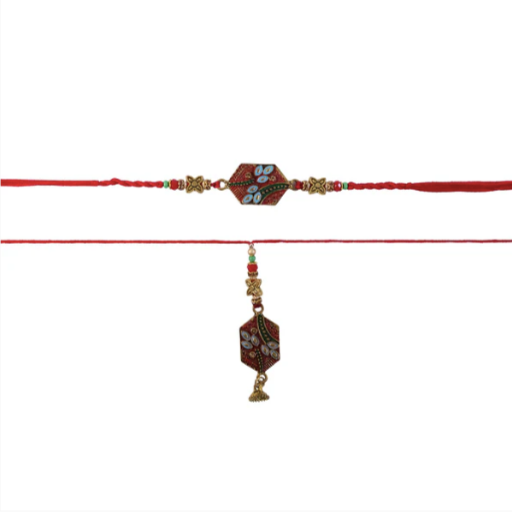 Meenakari Pot Bhabhi Rakhi – Traditional Gold Latkan Rakhi for Sister-in-Law