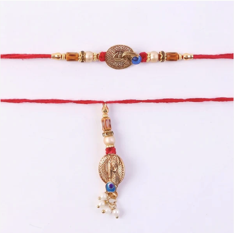 Bhabhi Rakhi – Premium Blue Stone & Pearl Cluster Lumba Rakhi for Raksha Bandhan