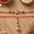 Premium Floral Pearl Bhabhi Lumba Rakhi with Golden Latkan – Elegant Designer Rakhi for Raksha Bandhan