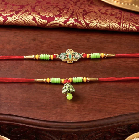 Premium Om Peacock Bhabhi Lumba Rakhi – Handcrafted Traditional Designer Rakhi with Multicolor Beads
