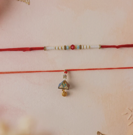 Premium Minimal Bead Bhabhi Lumba Rakhi – Elegant Handcrafted Designer Rakhi with Traditional Latkan