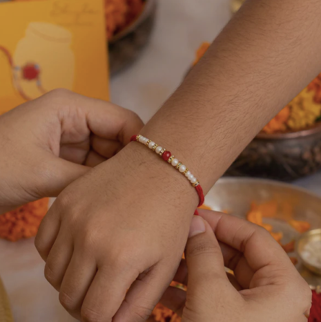 Premium Minimal Bead Bhabhi Lumba Rakhi – Elegant Handcrafted Designer Rakhi with Traditional Latkan