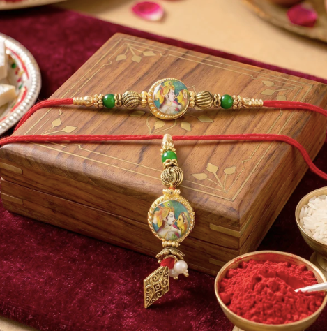 Premium Peacock Charm Bhabhi Lumba Rakhi – Handcrafted Designer Rakhi with Colorful Beads & Traditional Peacock Motif