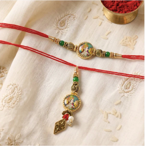 Premium Peacock Charm Bhabhi Lumba Rakhi – Handcrafted Designer Rakhi with Colorful Beads & Traditional Peacock Motif