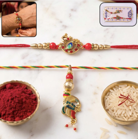 Peacock Latkan Bhabhi Rakhi – Elegant Pearl Beaded Rakhi for Sister-in-Law