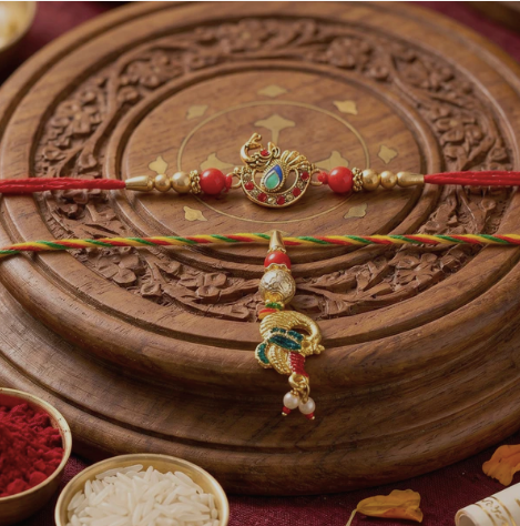 Peacock Latkan Bhabhi Rakhi – Elegant Pearl Beaded Rakhi for Sister-in-Law