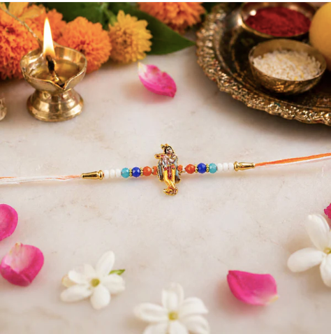 Lord Krishna Rakhi for Brother – Designer Beaded Rakhi for Raksha Bandhan