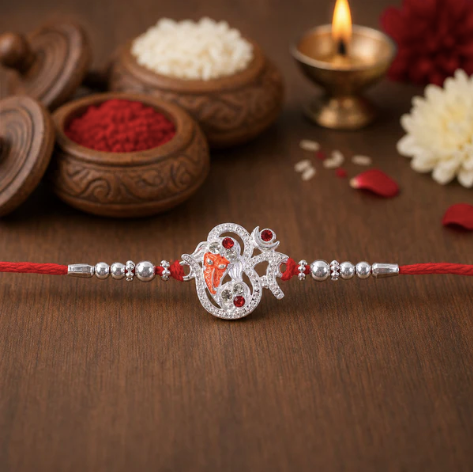 Silver Ganesh Rakhi Thread Bracelet for Brother – Designer Divine Rakhi for Raksha Bandhan