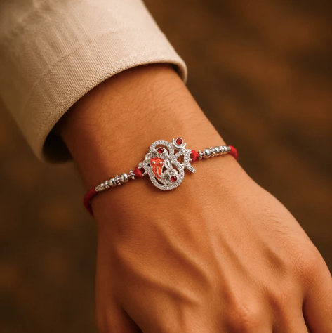 Silver Ganesh Rakhi Thread Bracelet for Brother – Designer Divine Rakhi for Raksha Bandhan