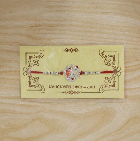 Silver Ganesh Rakhi Thread Bracelet for Brother – Designer Divine Rakhi for Raksha Bandhan