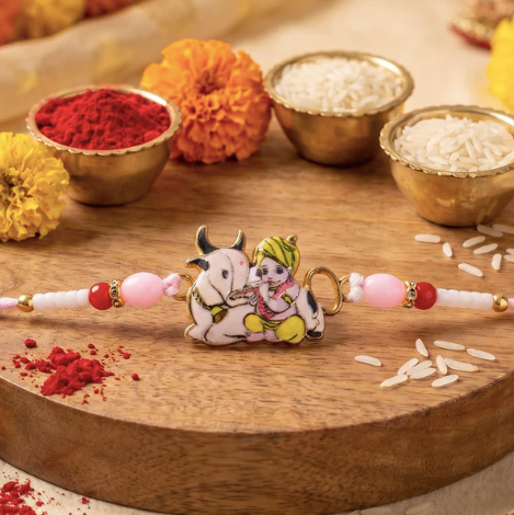 Krishna with Cow Designer Rakhi for Brother – Divine Traditional Rakhi for Raksha Bandhan