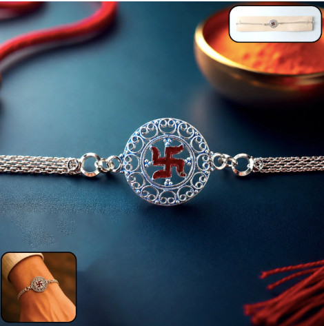 Silver Swastik Rakhi for Brother – Designer Silver Chain Rakhi for Raksha Bandhan